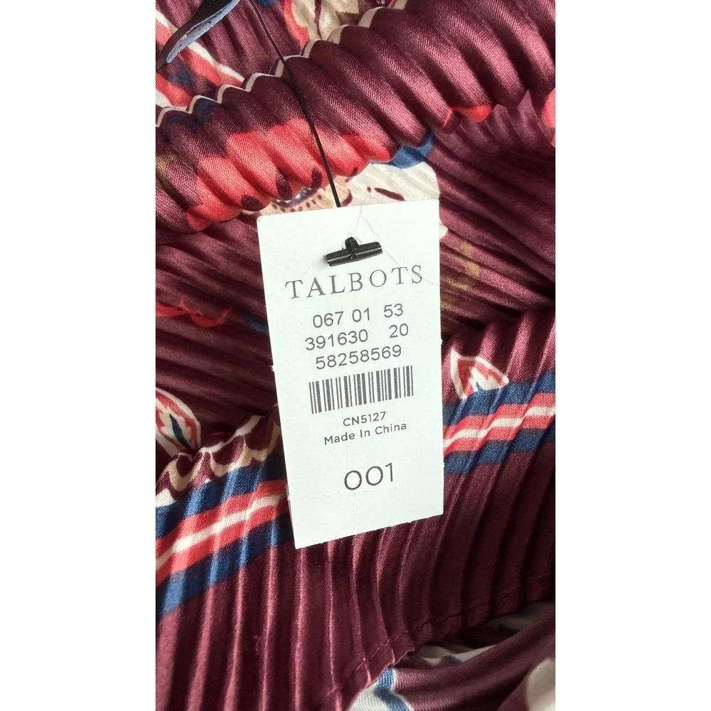 Talbots‎ Burgundy Floral Accordion Pleated Scarf 100% Recycled Polyester NEW